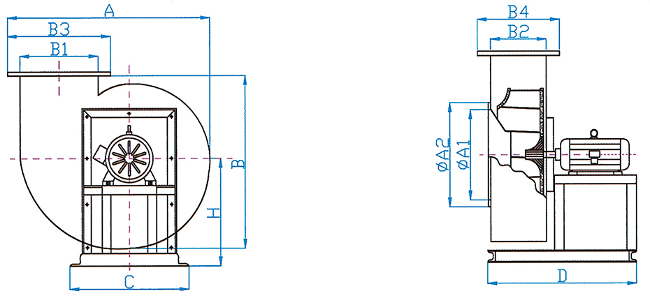 恒躍環(huán)保PP4-72型A式風(fēng)機(jī)尺寸圖